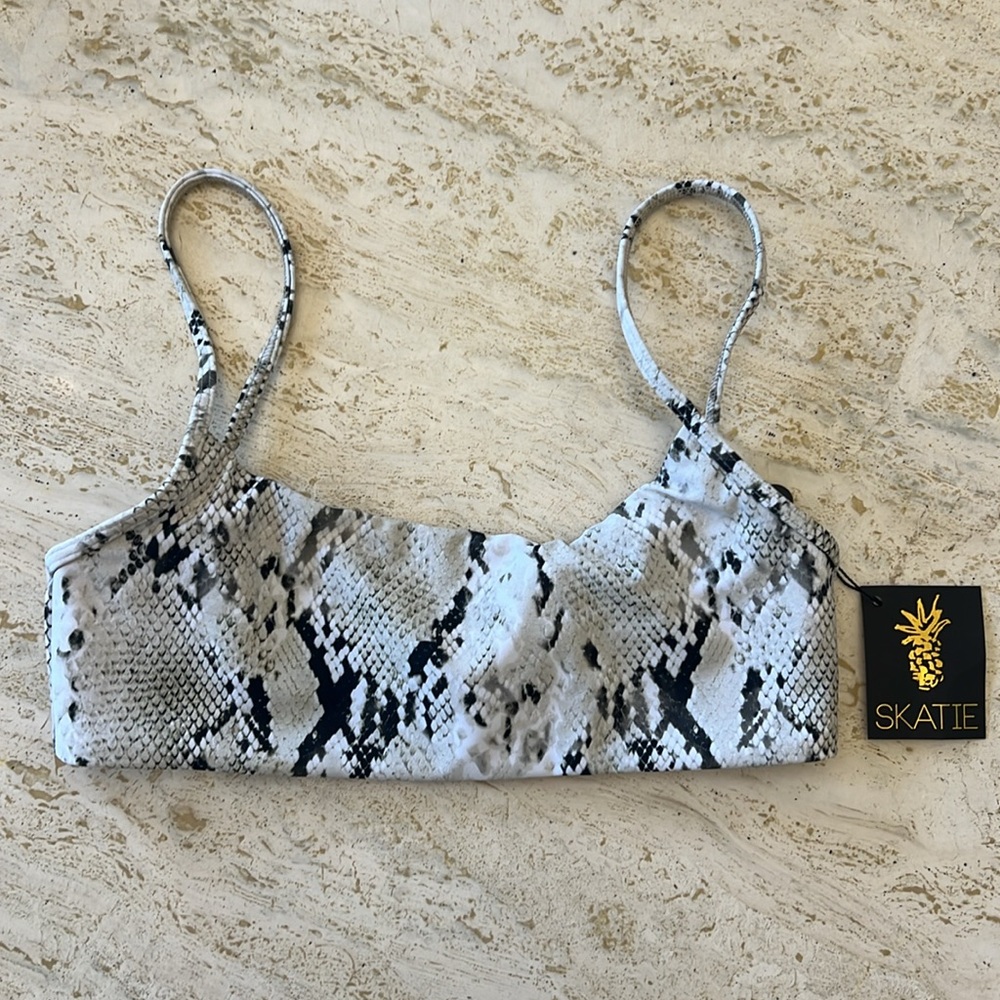 Skatie White and Black Snake Print Bikini Top
